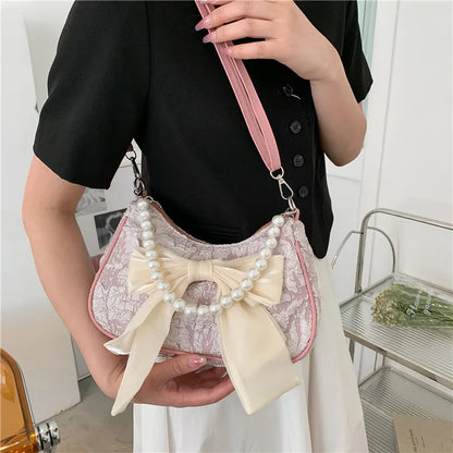 Pearl Bow Crossbody Bag – Retro Luxury Women's Shoulder Handbag