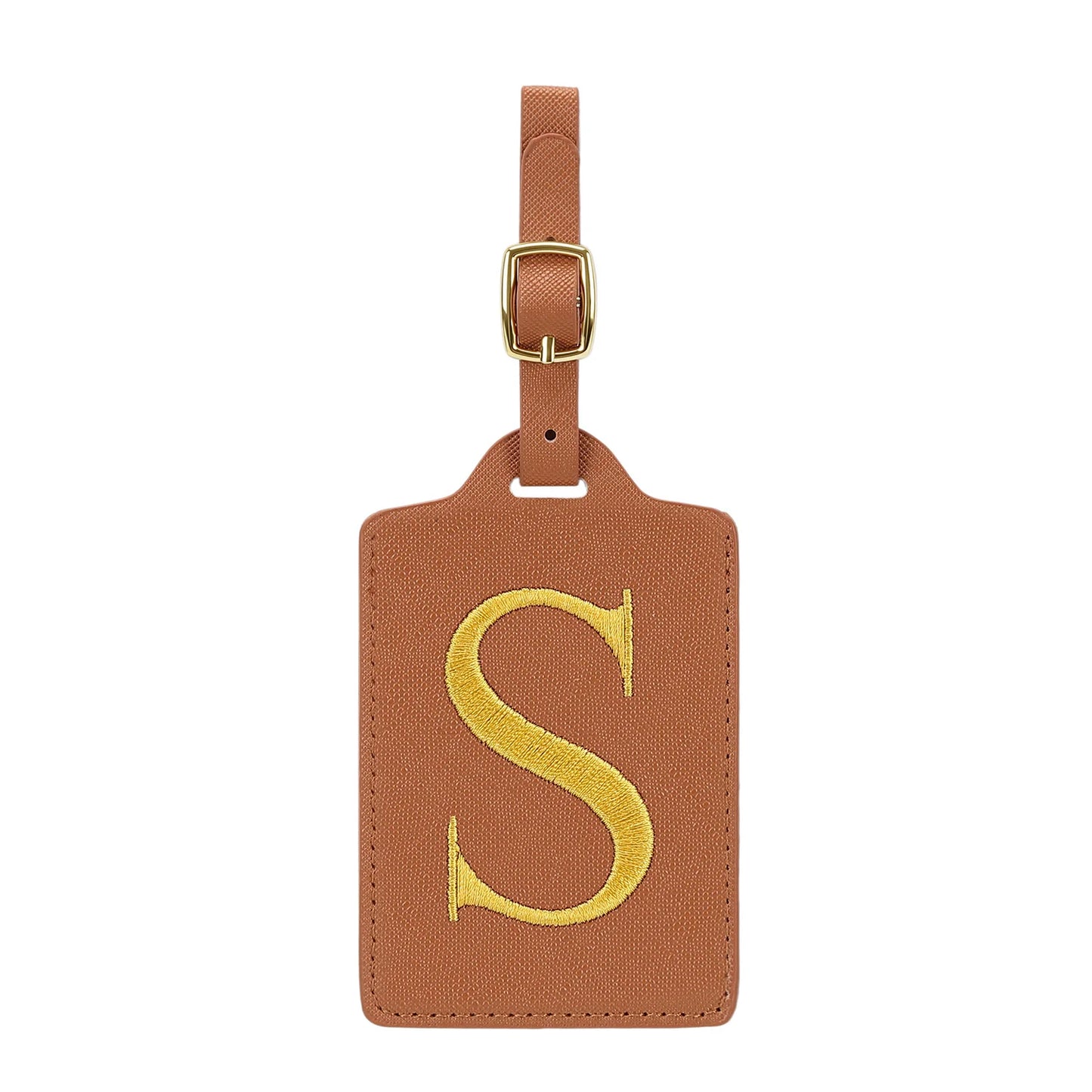 Personalized Initial Luggage Tag – Brown PU Leather Monogram Suitcase Label
