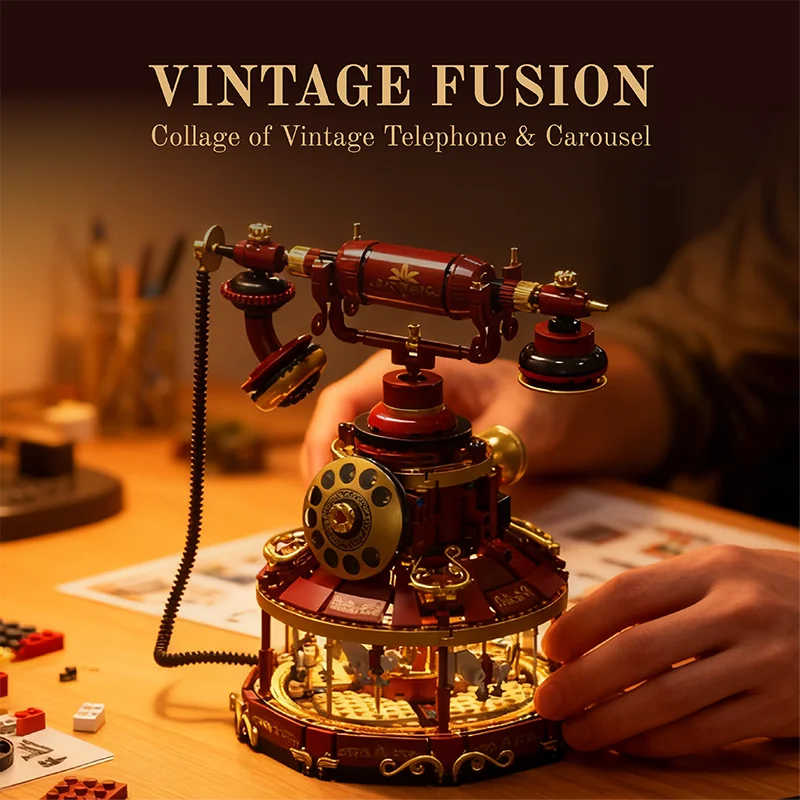 Retro Telephone MOC Building Set – Carousel Bricks Room Decor
