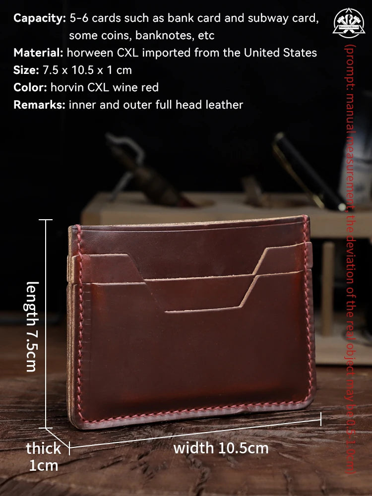Slim Handmade Leather Card Wallet with Coin Pocket