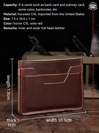 Slim Handmade Leather Card Wallet with Coin Pocket