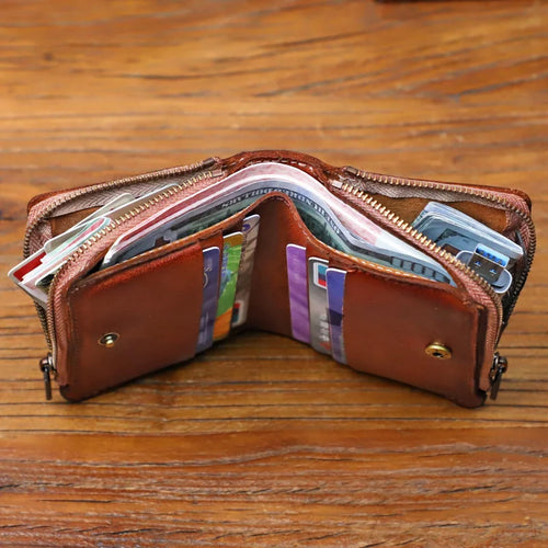 Men's Genuine Leather Zipper Card Holder Wallet