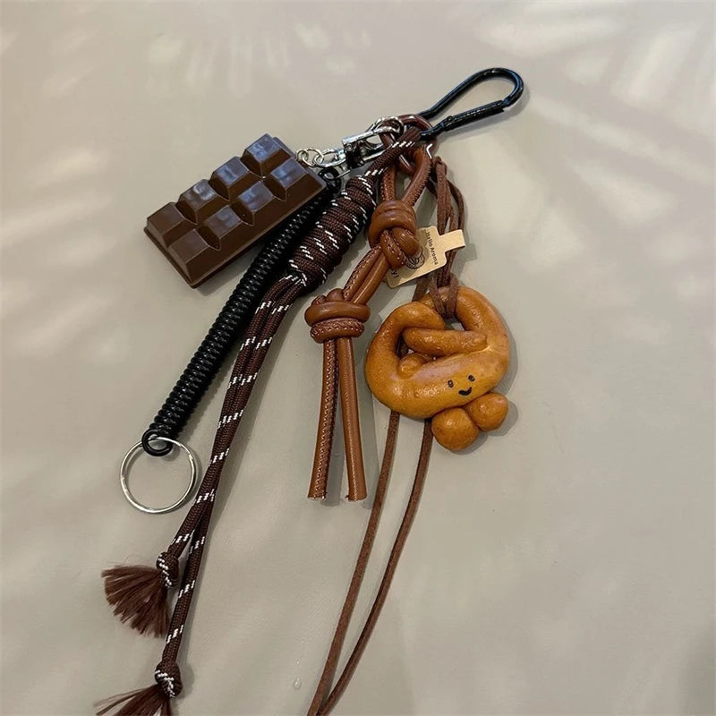 Cute Bread Charm Keychain – Korean Braided Rope Bag Pendant