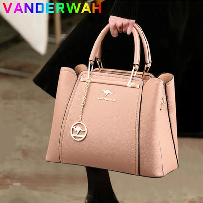 Women's Leather Crossbody Handbag – 3-Layer Shoulder Bag