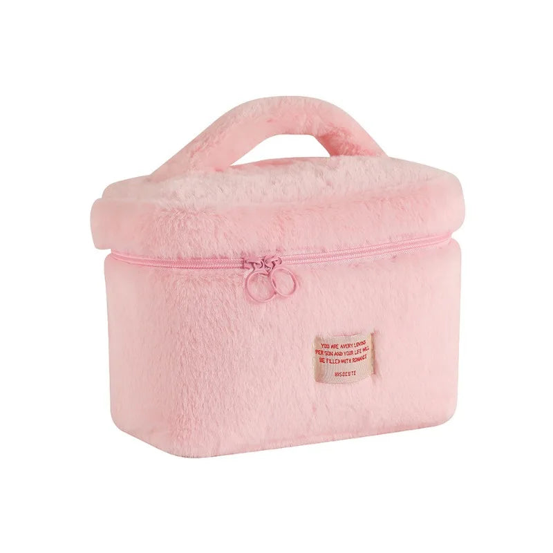 Large Capacity Plush Makeup Bag – Women's Travel Cosmetic Organizer