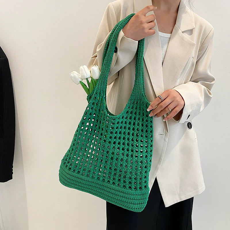 Crochet Tote Bag for Women – Large Hollow Knit Shoulder Bag