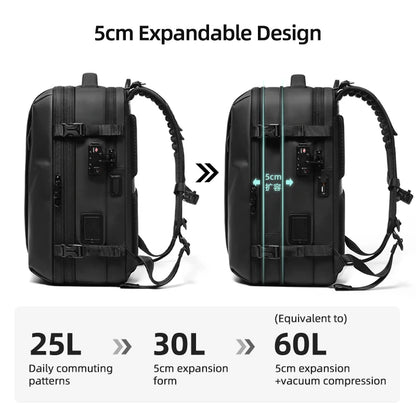 60L Vacuum Compression Travel Backpack – 17" Laptop, One-Click Pump, Hiking & Business