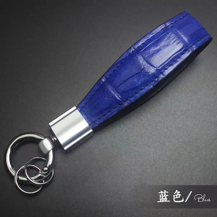 Luxury Crocodile Leather Keychain with Metal Ring