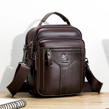 Men's Genuine Cowhide Leather Crossbody Shoulder Bag