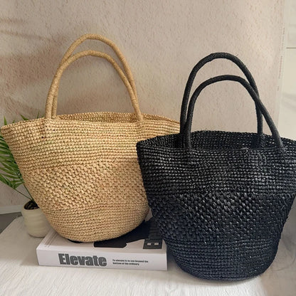 Raffia Crochet Tote Bag – Bohemian Woven Beach Shoulder Bag