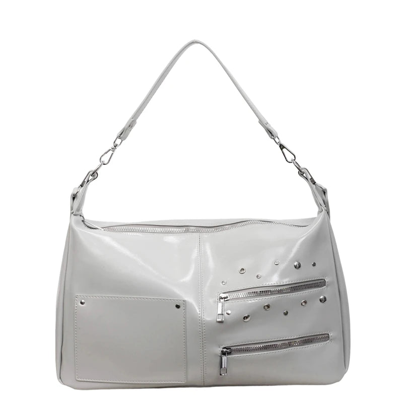 Large Capacity Shoulder Bag – Casual Crossbody Tote with Studded Detail