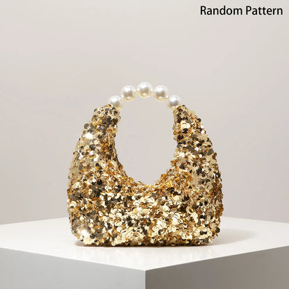 Sequin Pearl Handle Bag – Glitter Hobo Purse for Gala & Wedding