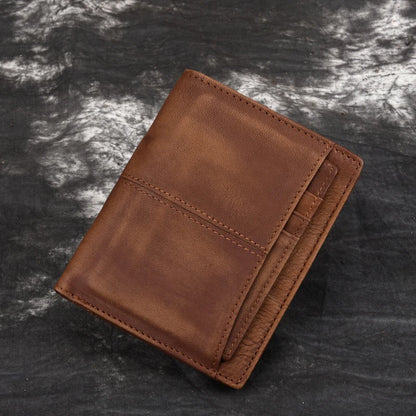 Men's Genuine Leather Slim Trifold Wallet – Retro Western Style Card Holder