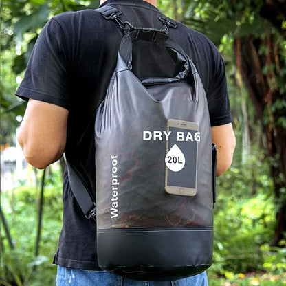 Waterproof PVC Dry Bag 10L/20L – Clear Roll-Top Shoulder Bag for Kayaking & Swimming