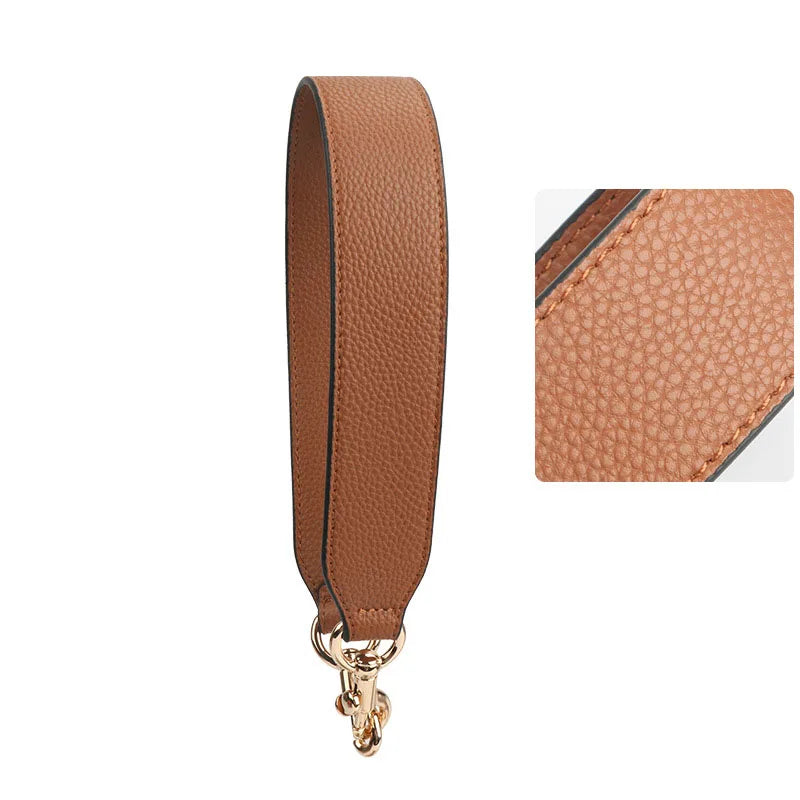 Leather Bag Wrist Strap with Metal Hardware