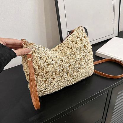 Straw Woven Crossbody Bag – Women's Clutch Purse with Detachable Strap