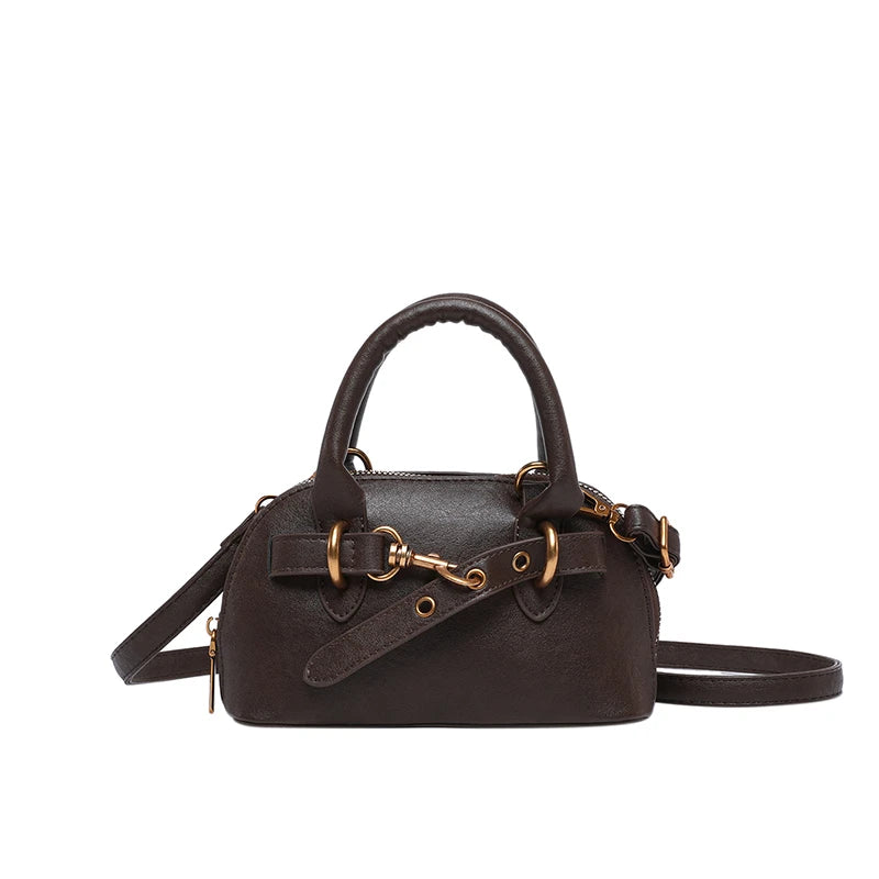 Mini Top-Handle Crossbody Bag for Women – Belt Buckle Shell Bag