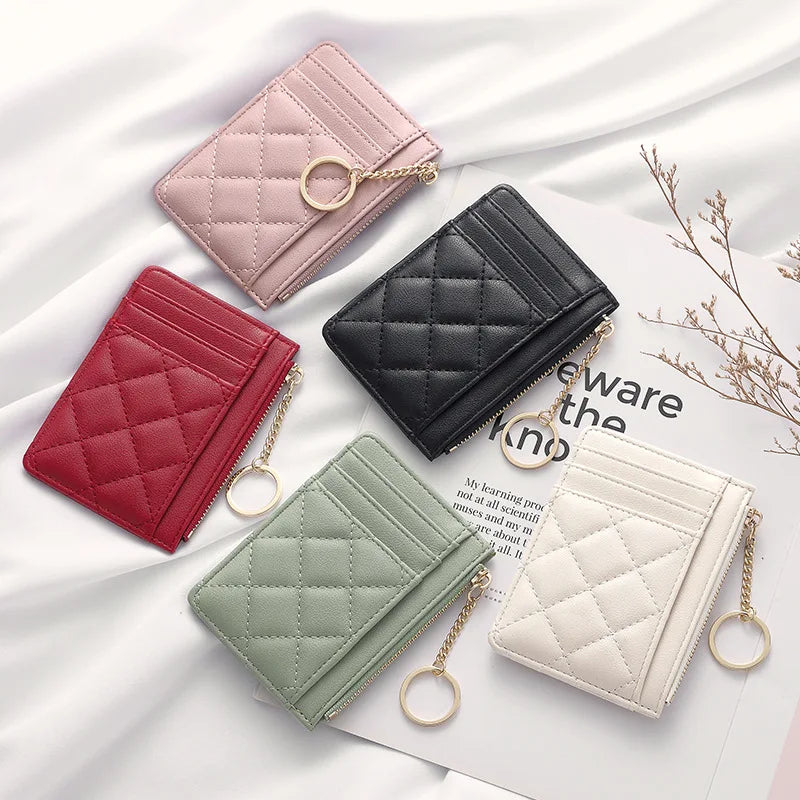 Quilted Mini Card Wallet with Keychain Ring