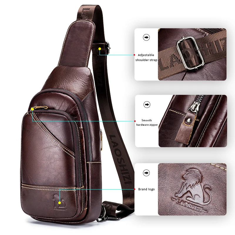 Genuine Leather Men's Chest Bag Sling Crossbody Bag