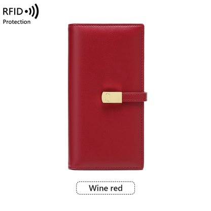 RFID Blocking Ultra-Thin Long Wallet for Women – PU Leather Double Fold Card Clip