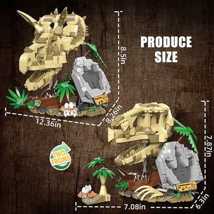 Dinosaur Fossil Skull Building Blocks – 2-in-1 MOC Puzzle Set
