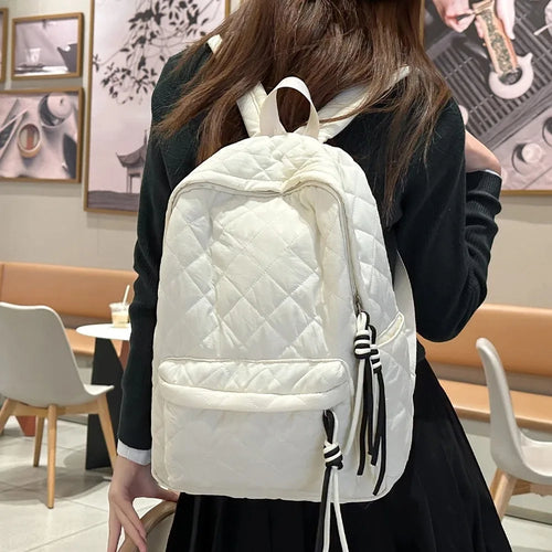 Quilted Backpack for Girls with Tassel Decor