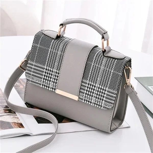 Retro Flap Crossbody Bag for Women – PU Leather Houndstooth Handbag