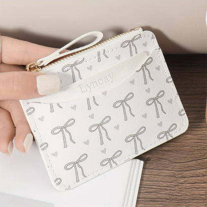 Cute Bow PVC Card Holder & Coin Purse for Women – Slim Zip Wallet