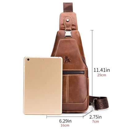 Men's Genuine Leather Chest Bag – Retro Cowhide Sling Bag