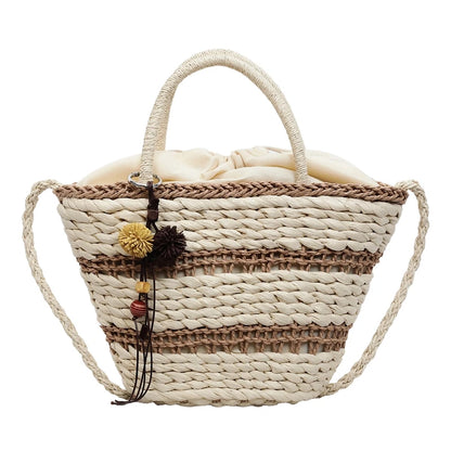 Striped Straw Beach Bag – Women's Woven Tote & Crossbody