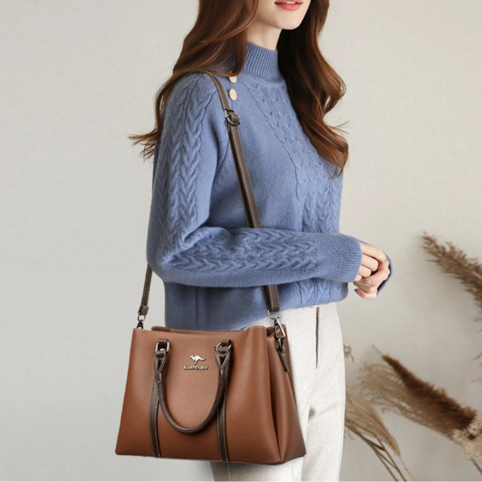 Leather Handbag for Women – Multi-Pocket Crossbody Tote