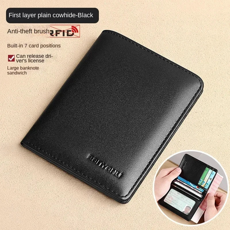 RFID Blocking Genuine Leather Wallet for Men – Slim Vertical Bifold with Card Holder