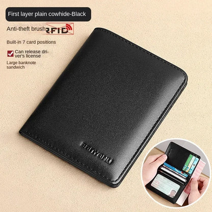 RFID Blocking Genuine Leather Wallet for Men – Slim Vertical Bifold with Card Holder