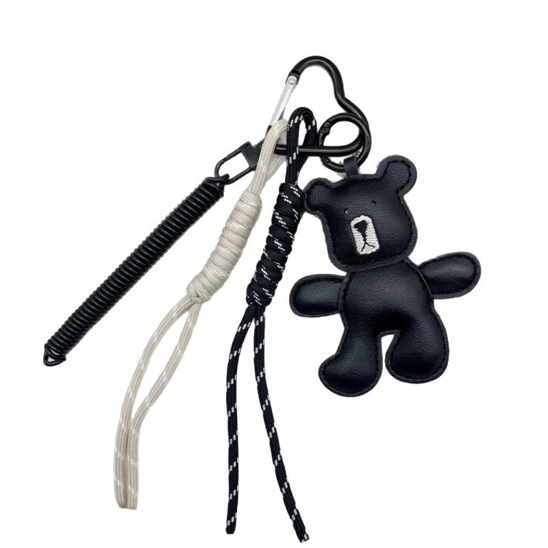 Leather Bear Keychain Bag Charm - Handmade Puppet Pendant Gift