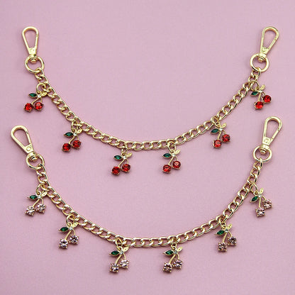 Crystal Cherry Bag Charm Chain with Dual Gold Clips