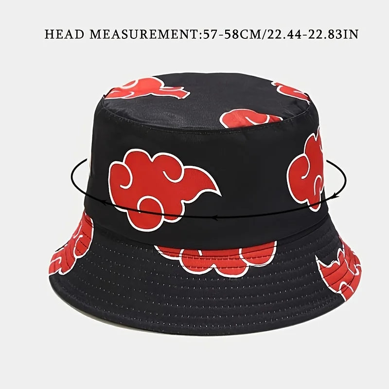 Japanese Anime Cartoon Red Cloud Mbroidery Bucket Hat Cotton Akatsuki Fisherman Outdoors Sunscreen