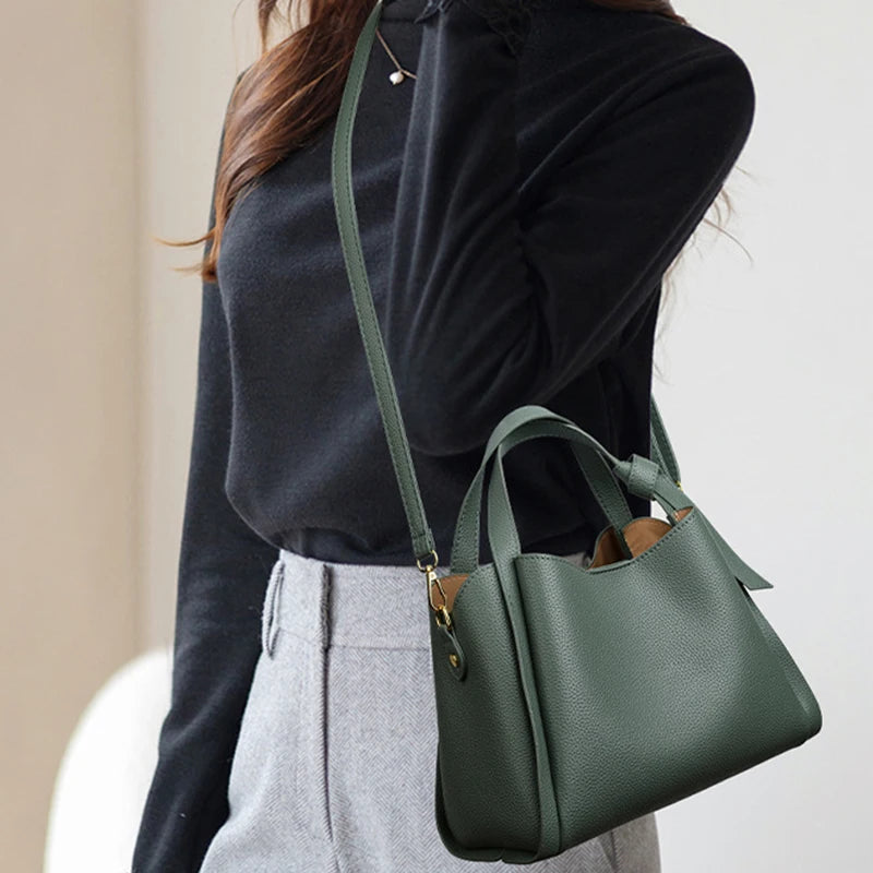 Leather Bucket Handbag – Women's Large Capacity Shoulder & Crossbody Bag
