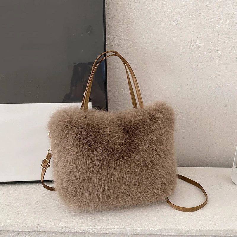 Faux Fur Plush Tote Bag – Soft Fluffy Women's Handbag