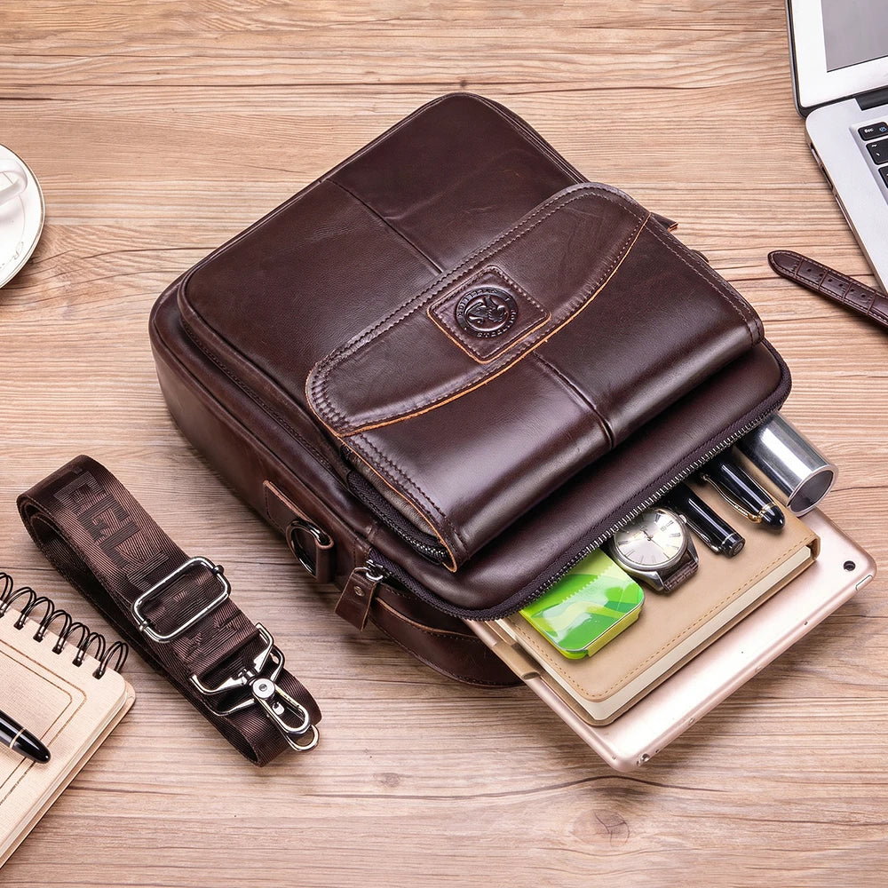 Men's Leather Business Crossbody Bag – Large Capacity Shoulder Bag