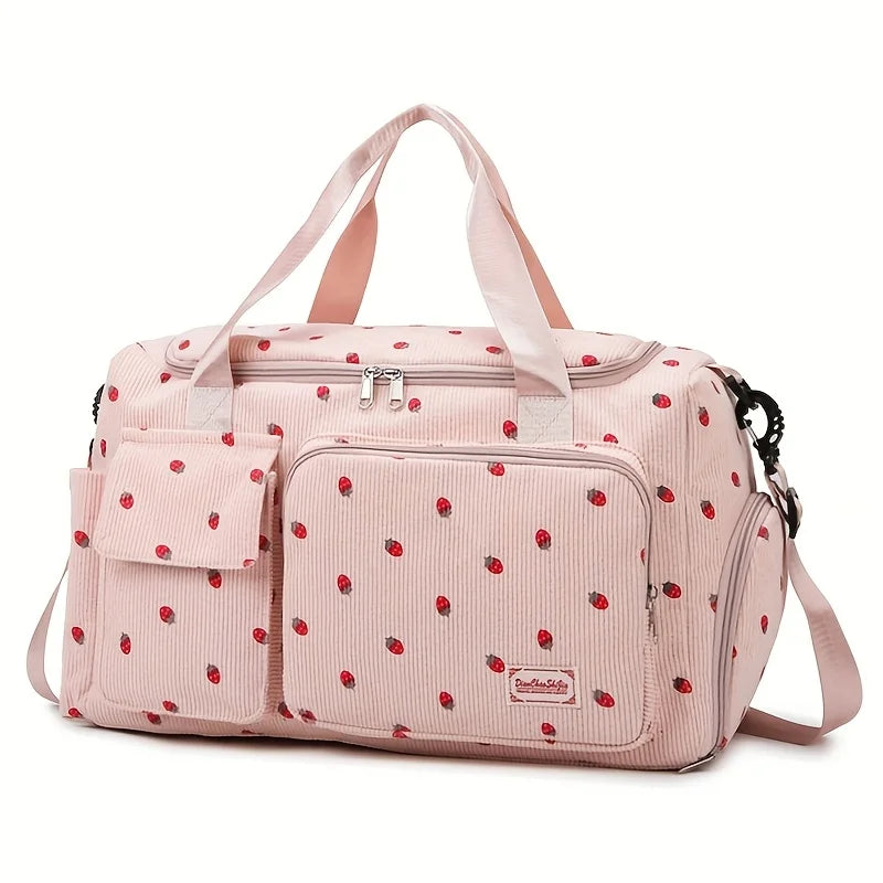 Strawberry Print Duffle Bag Large Capacity Multi-Pocket Travel Bag