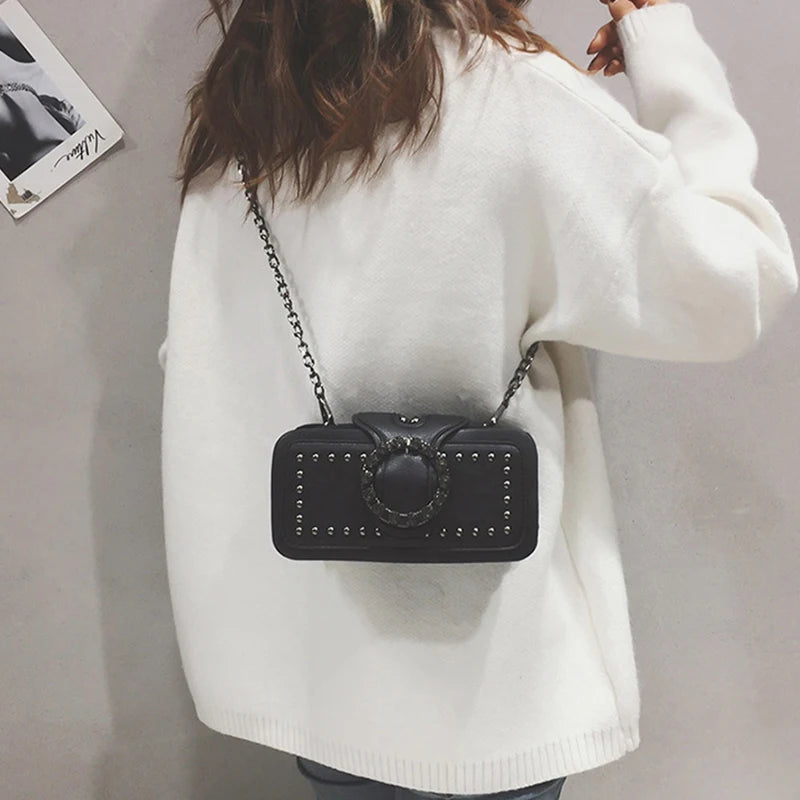 Rivet Crossbody Bag for Women – Small Square Chain Shoulder Bag