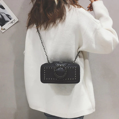 Rivet Crossbody Bag for Women – Small Square Chain Shoulder Bag
