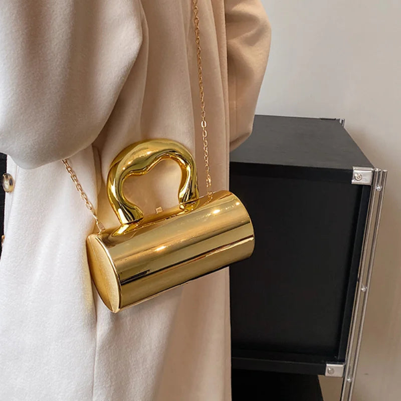 Cylinder Evening Clutch – Women's Metallic Mini Crossbody Bag