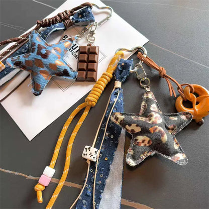 Leather Star Bag Pendant Keychain with Puppy Charm