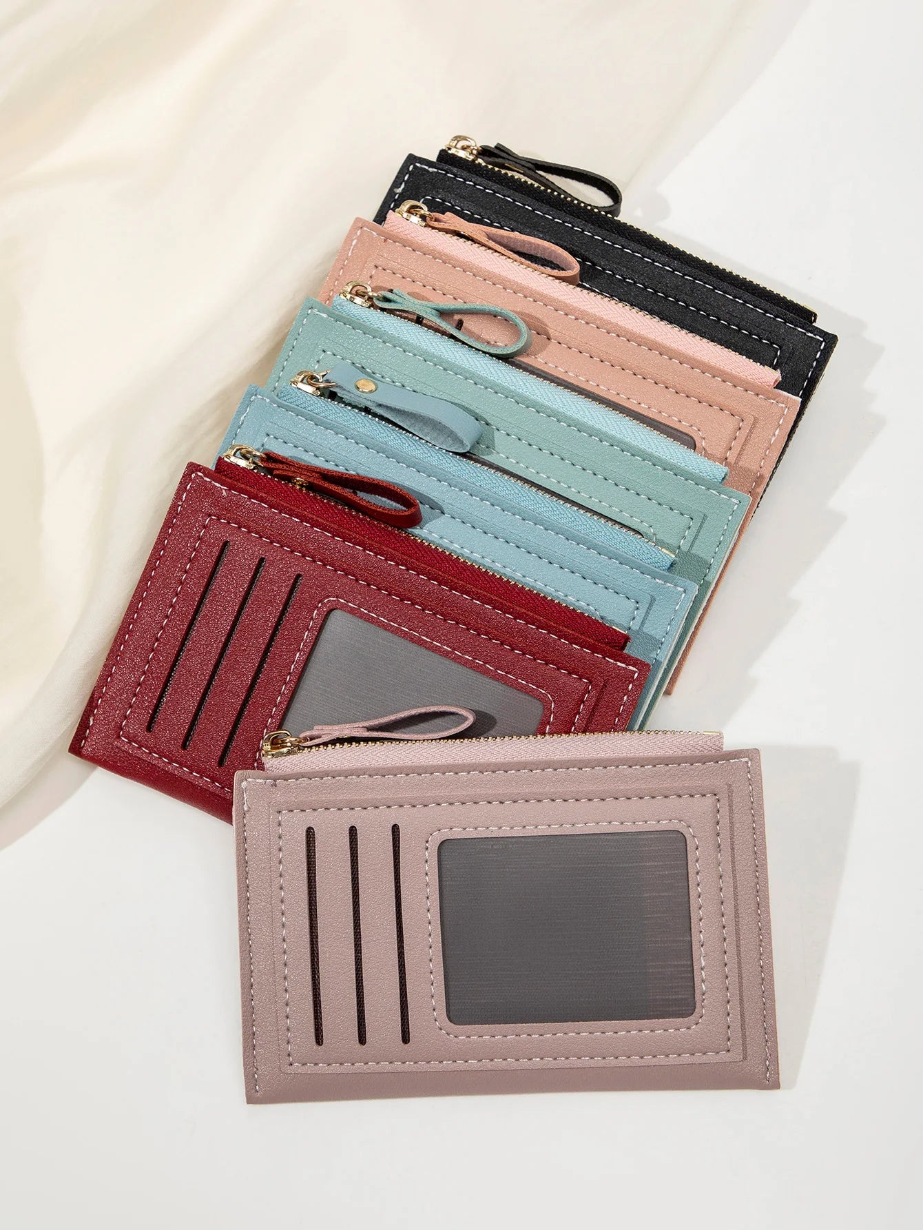 Slim PU Leather Card Wallet with ID Window & Wrist Strap