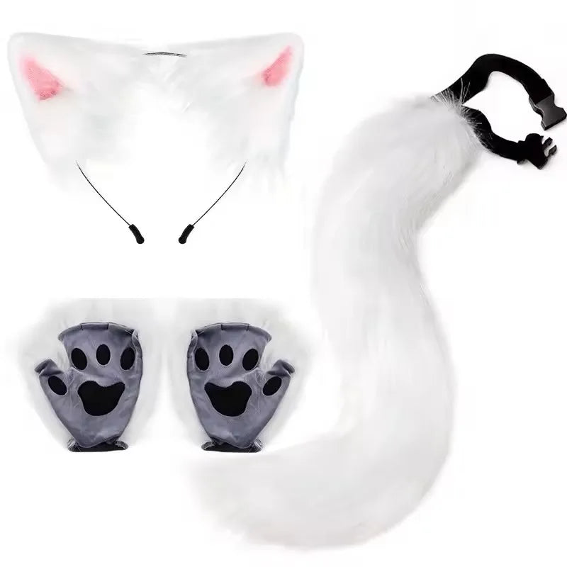 Fluffy Fox Tail & Wolf Mask Cosplay Set – 3pcs Halloween Costume