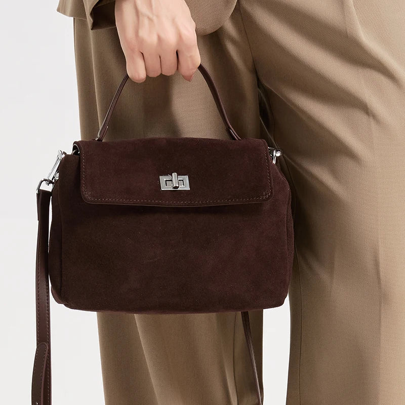 Suede Leather Crossbody Bag for Women – Luxury Designer Shoulder Handbag