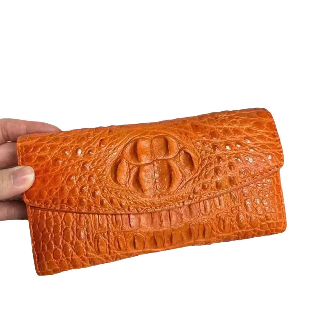 Crocodile Leather Women's Long Wallet with Card Slots & Coin Purse