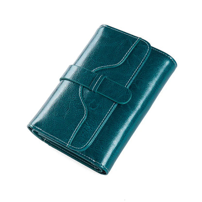Genuine Leather Women's Tri-Fold Wallet – Oil Wax Snap