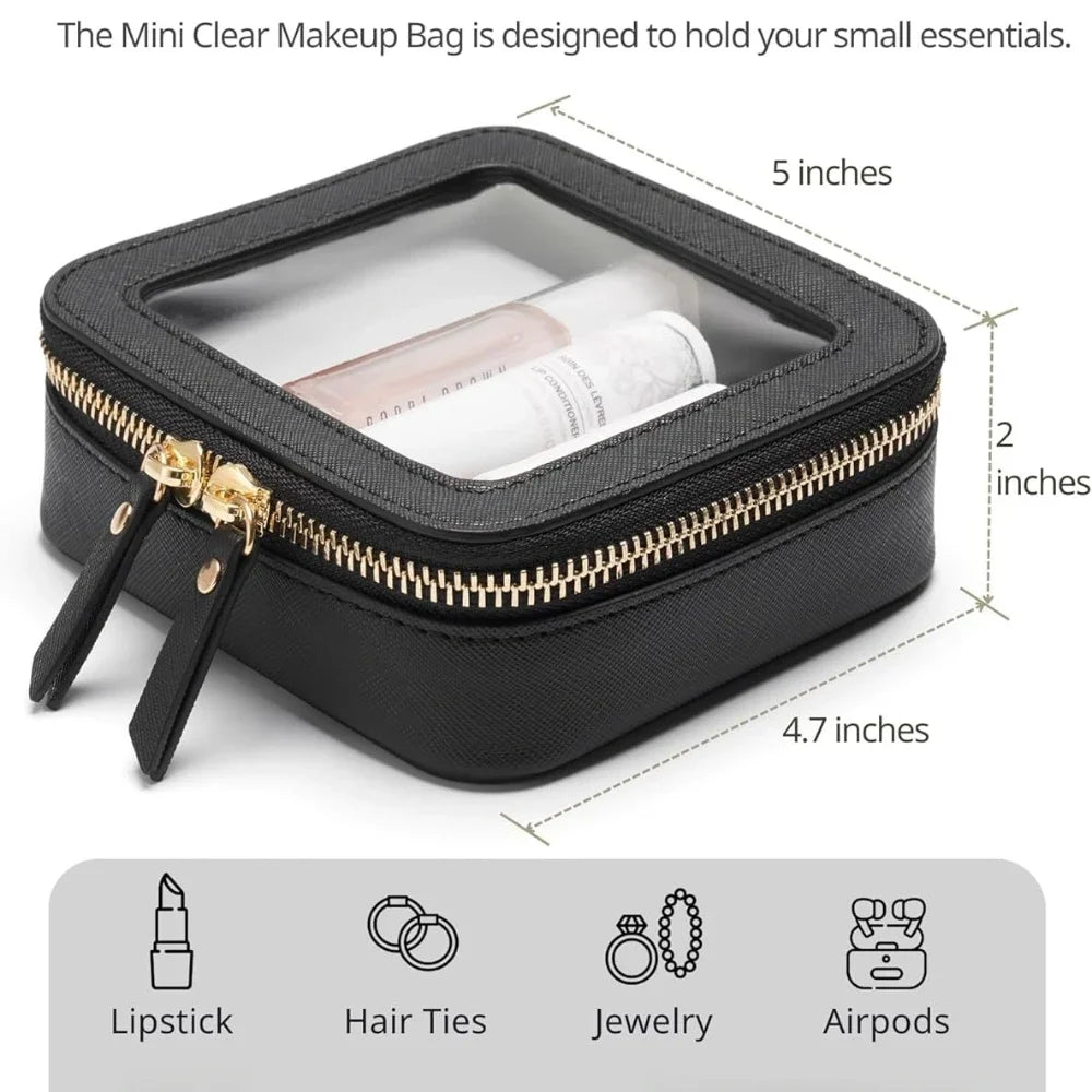 Mini Clear Makeup Bag – PU Saffiano Vegan Faux Leather